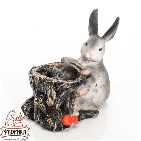 Кашпо Зайчиха с зайчонком U09076-Gray